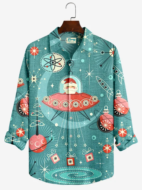 JoyMitty Christmas Print Men's Button Pocket Shirt