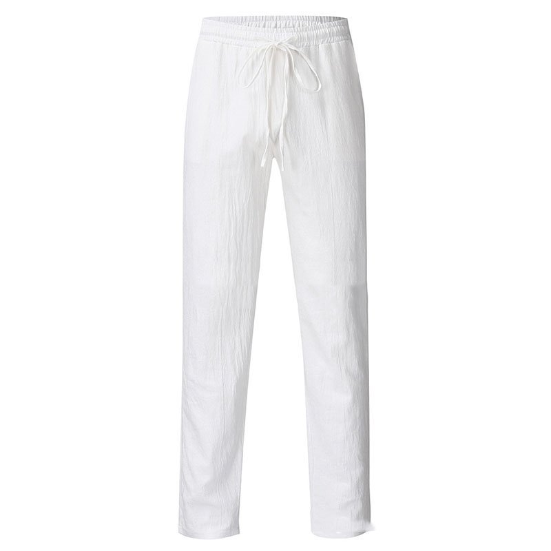 Summer New Linen Casual Casual Pants Casual Loose Pure Color Tether Elastic Waist Men's Casual Casual Pants