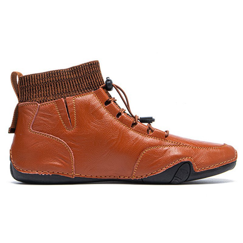 Men Handmade Leather Non Slip Soft Sock Ankle Boots