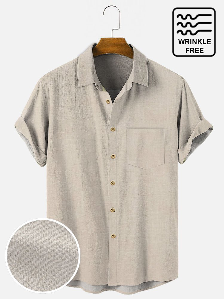 Men's Wrinkle Free Seersucker Casual Shirts Cotton Linen Plus Size Top