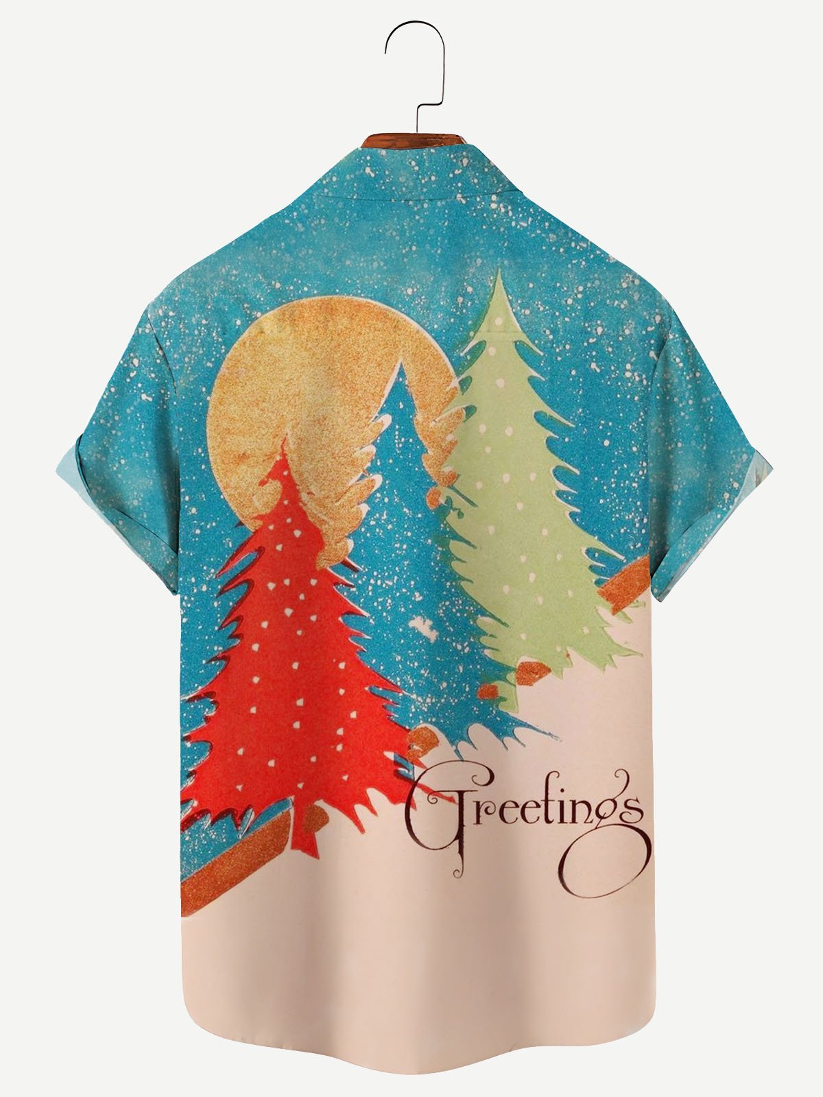  Men's Vintage Christmas Tree Print Short Sleeve Shirts Breathable Big and Tall Shirts