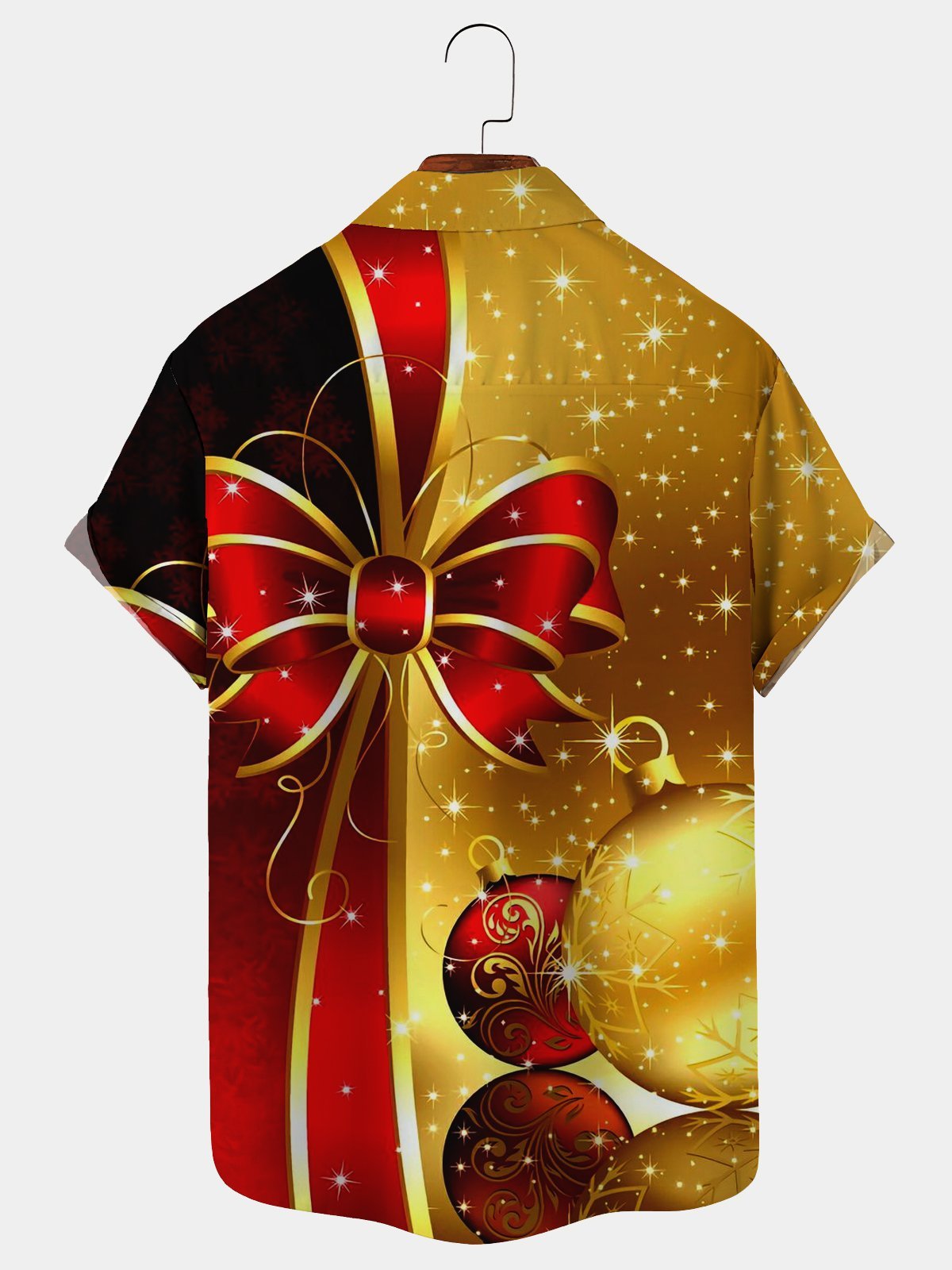  Men's Gold Christmas Hawaiian Short Sleeve Button Up Shirt