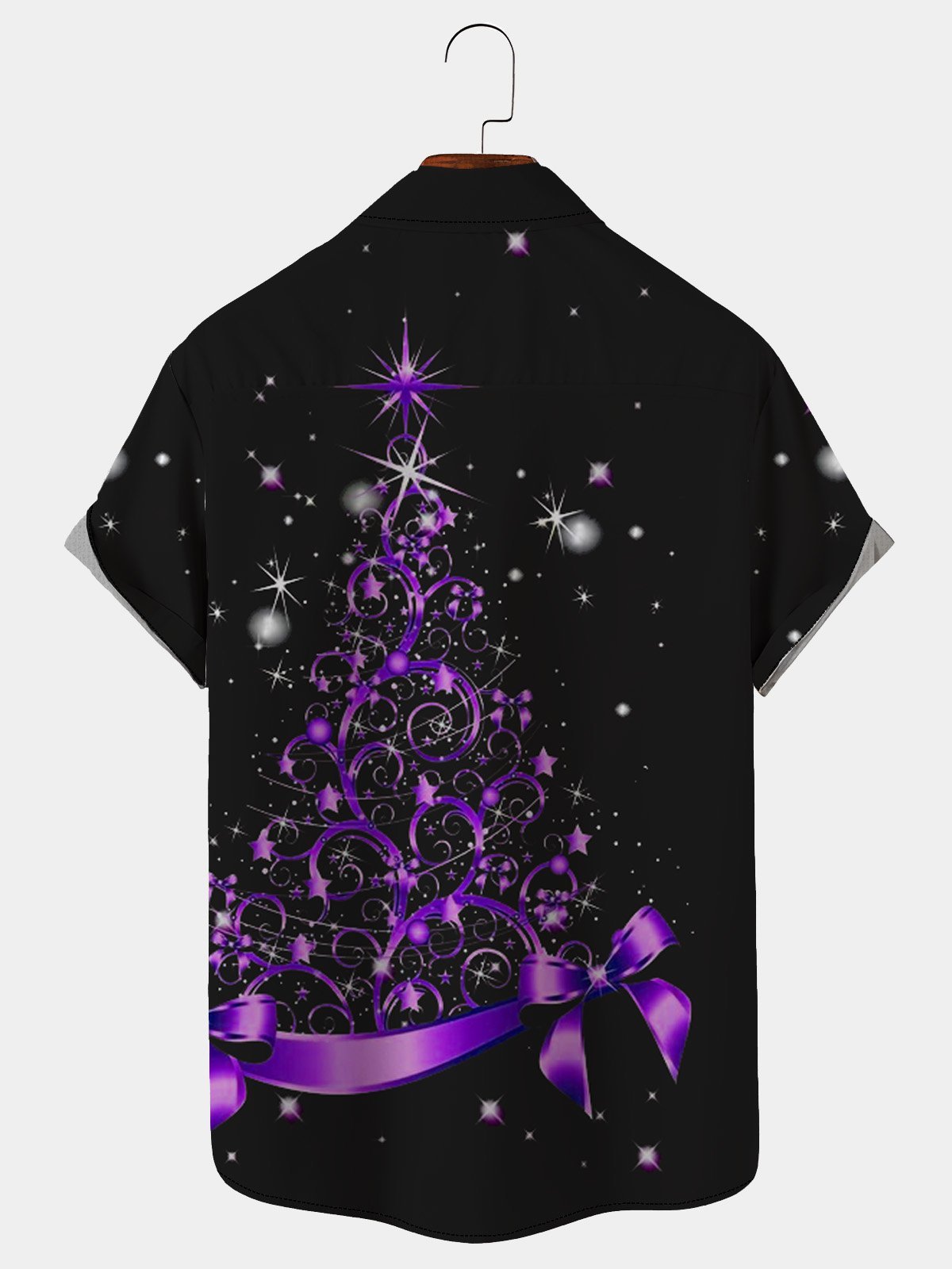  Men's Casual Shirt Purple Christmas Tree Hawaiian Short Sleeve Shirt
