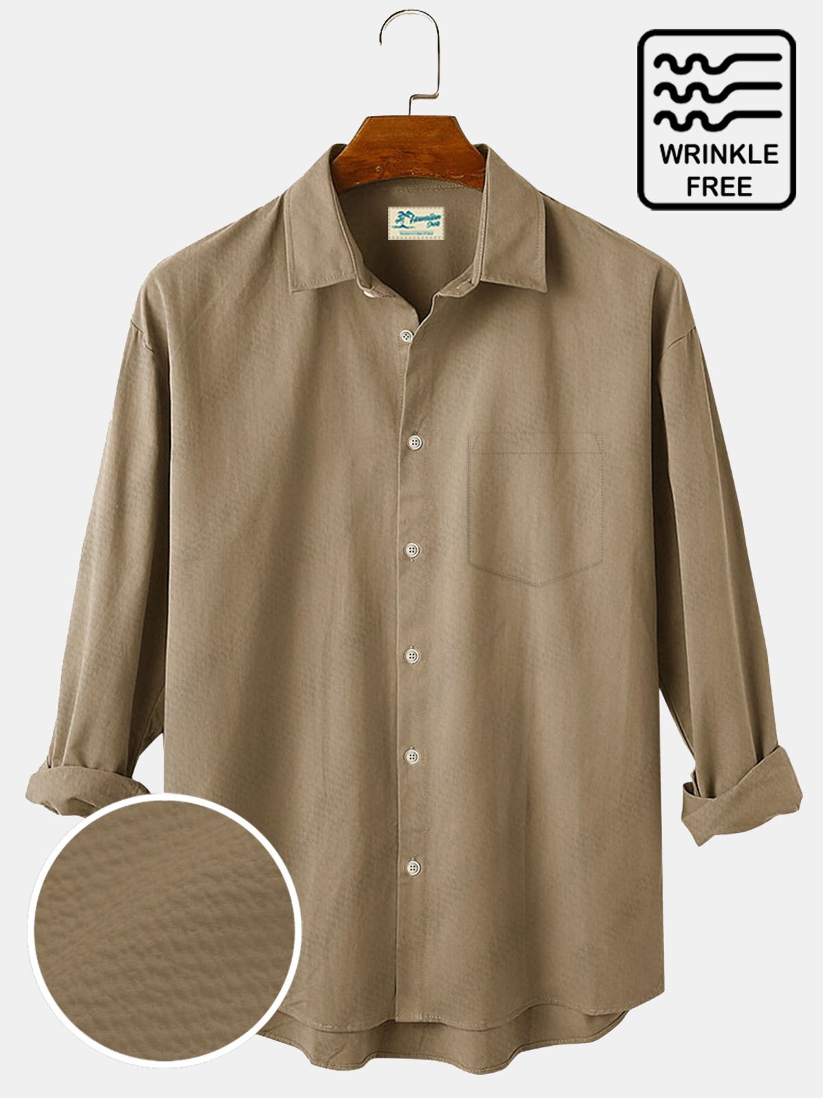  Men's Vintage Casual Plain Long Sleeve Shirts Cotton Blend Anti-Wrinkle Seersucker Easy Care Shirts