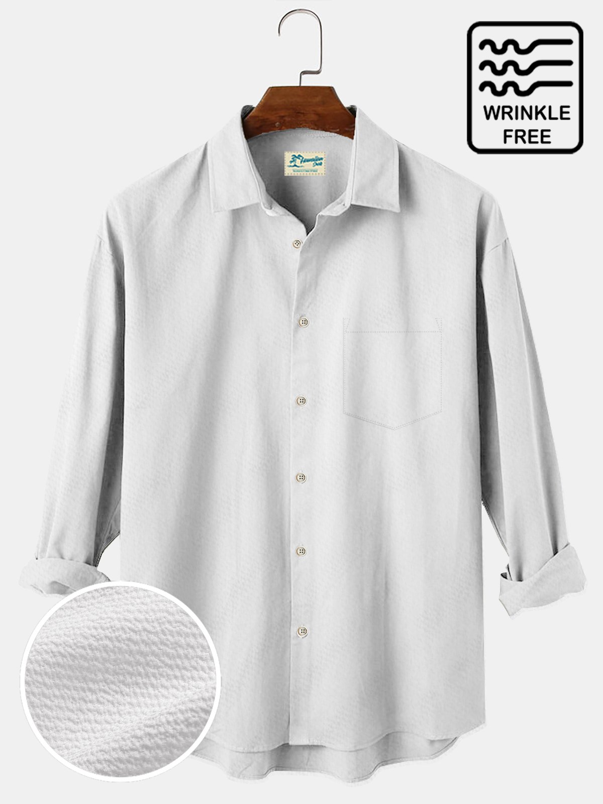  Men's Vintage Casual Plain Long Sleeve Shirts Cotton Blend Anti-Wrinkle Seersucker Easy Care Shirts