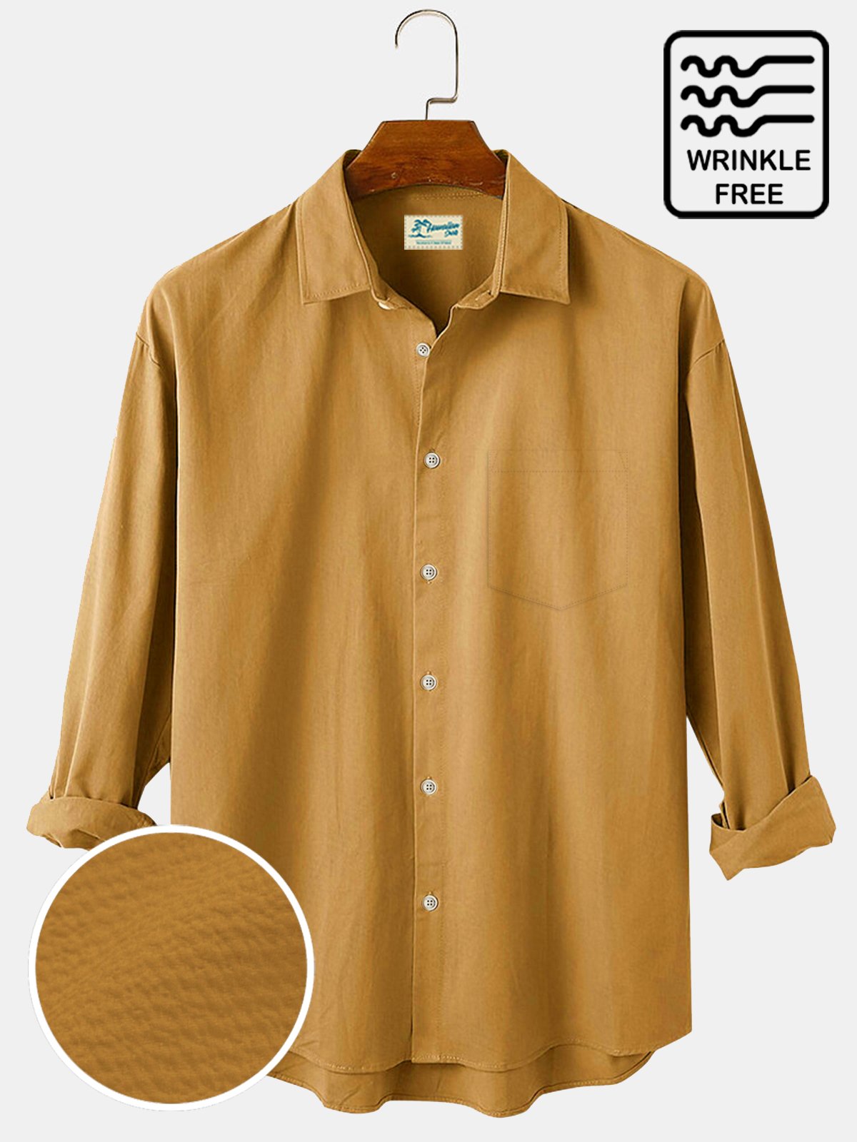  Men's Vintage Casual Plain Long Sleeve Shirts Cotton Blend Anti-Wrinkle Seersucker Easy Care Shirts