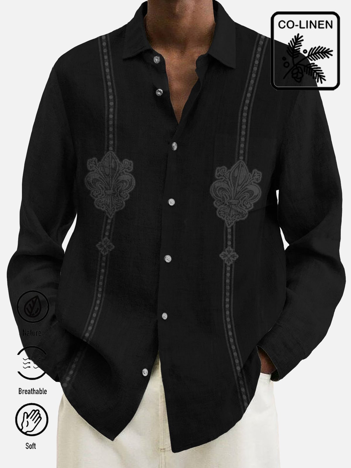 Vintage Striped Print Bowling Long Sleeve Shirt  Men's Cotton Linen Plus Size Shirt