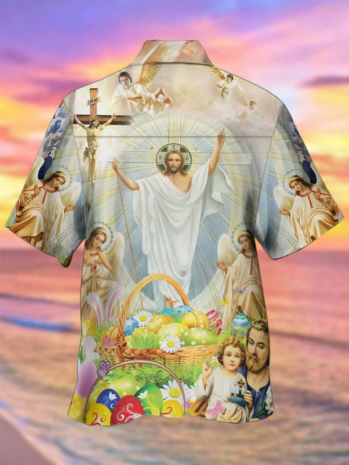  Holiday Easter Easter Egg Cross Jesus Hawaiian Oversized Aloha Shirt