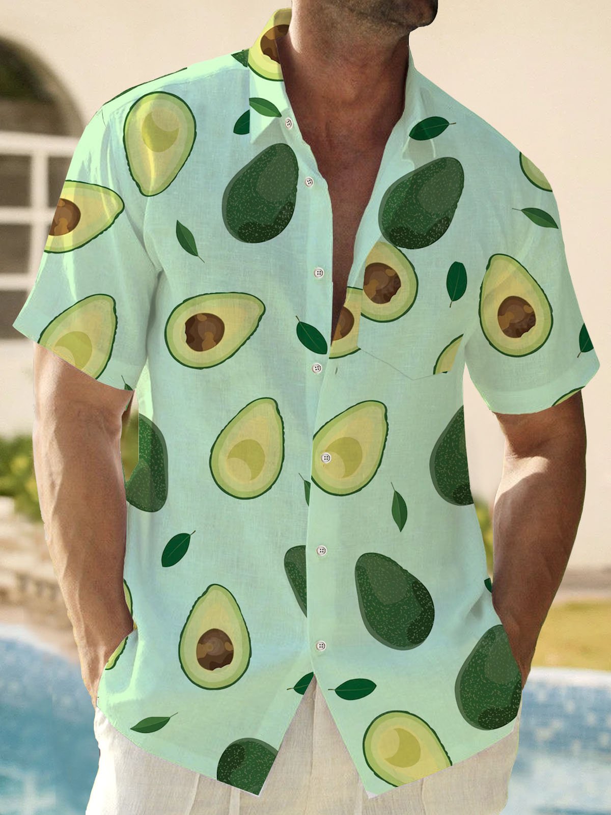 JoyMitty Hawaiian Fruit Avocado Men's Button Down Pocket Shirt