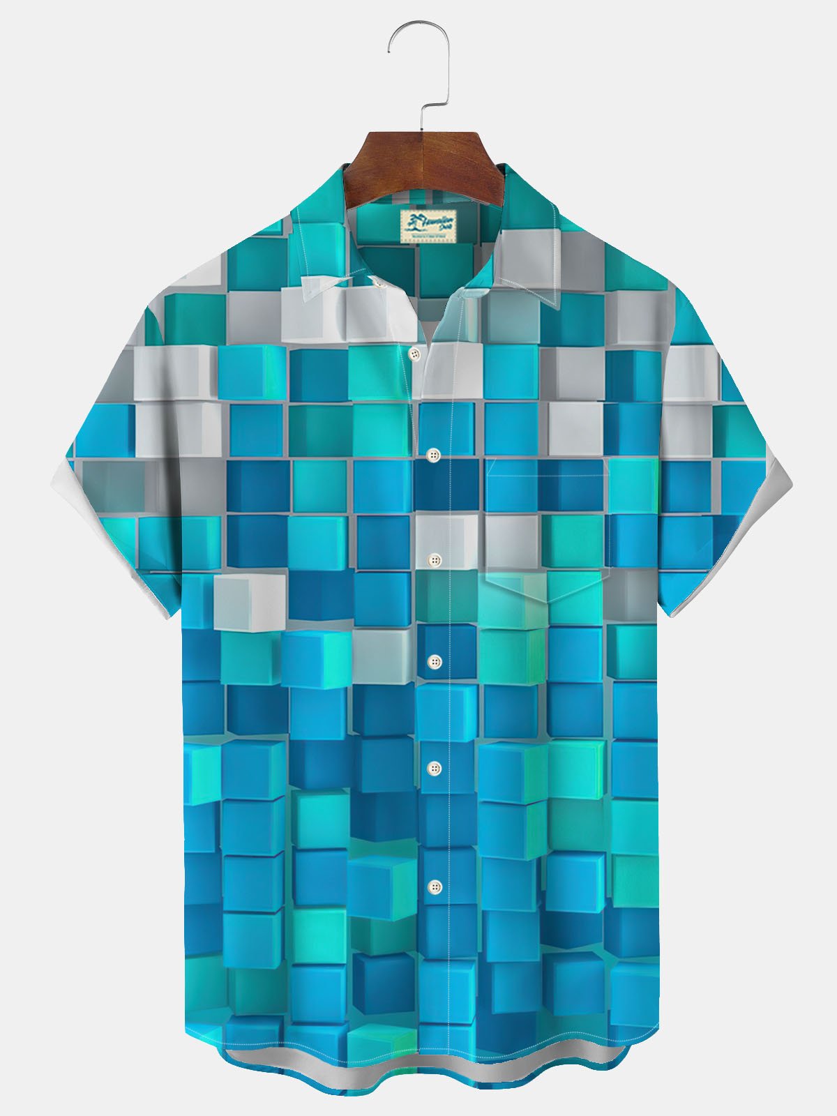 JoyMitty Hawaiian Geometric Block Men's Button Down Pocket Shirt