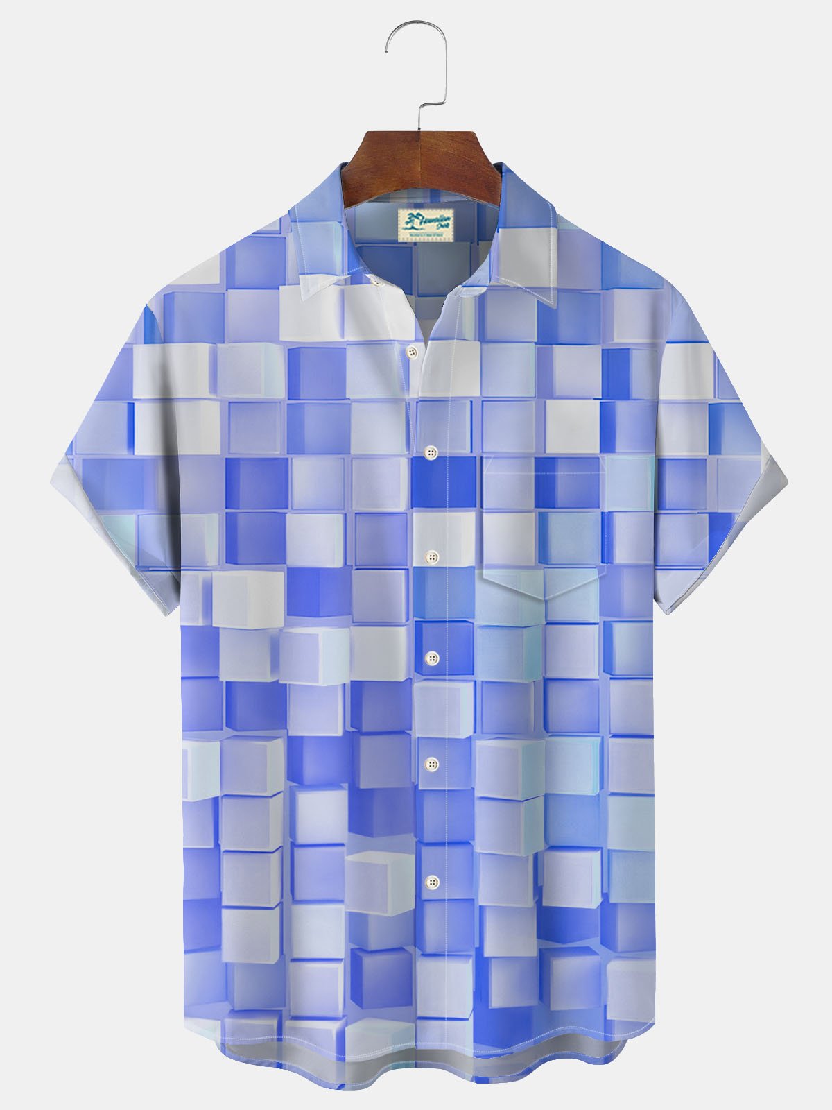 JoyMitty Hawaiian Geometric Block Men's Button Down Pocket Shirt