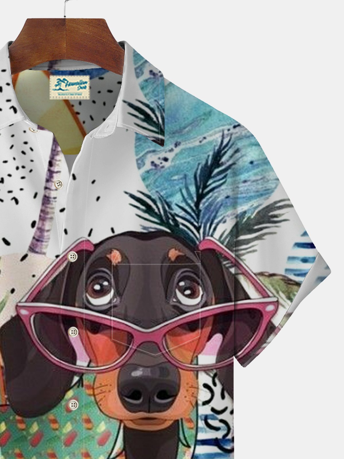 JoyMitty Funny Cute Dog Print Beach Men's Hawaiian Oversized Shirt With Pocket
