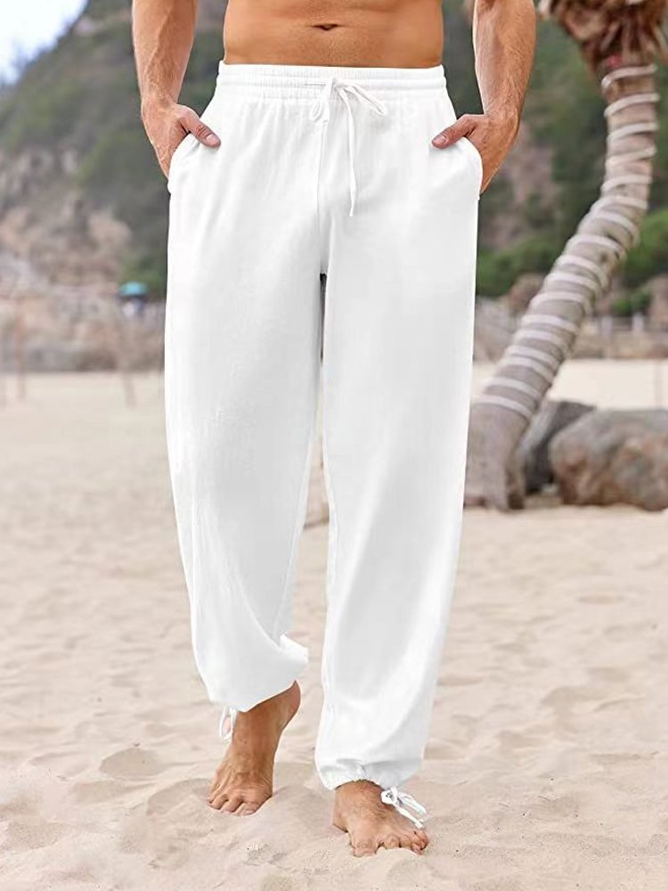 JoyMitty Men's Basic Casual Pants Drawstring Loose Plus Size Beach Pants