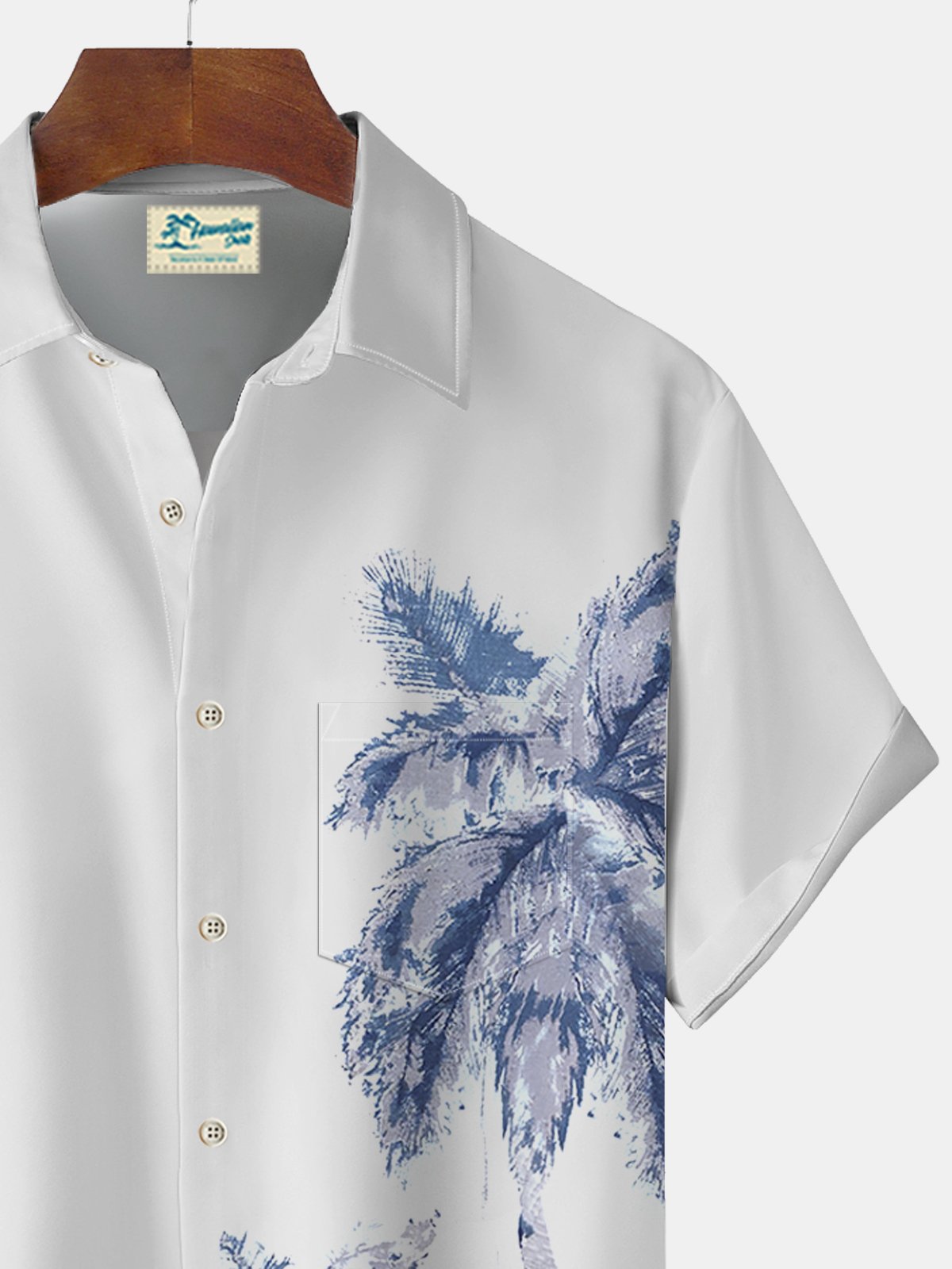 JoyMitty Casual Basics Coconut Palm Print Beach Men's Hawaiian Oversized Shirt With Pocket