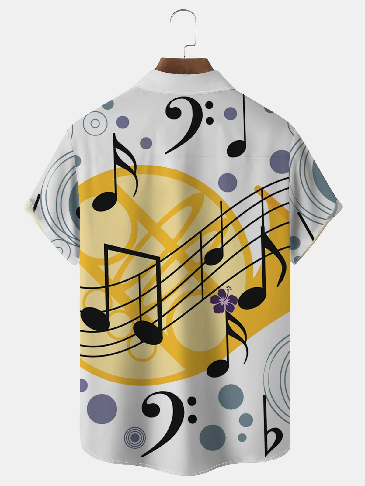 JoyMitty Music Note Print Men's Button Pocket Short Sleeve Shirt