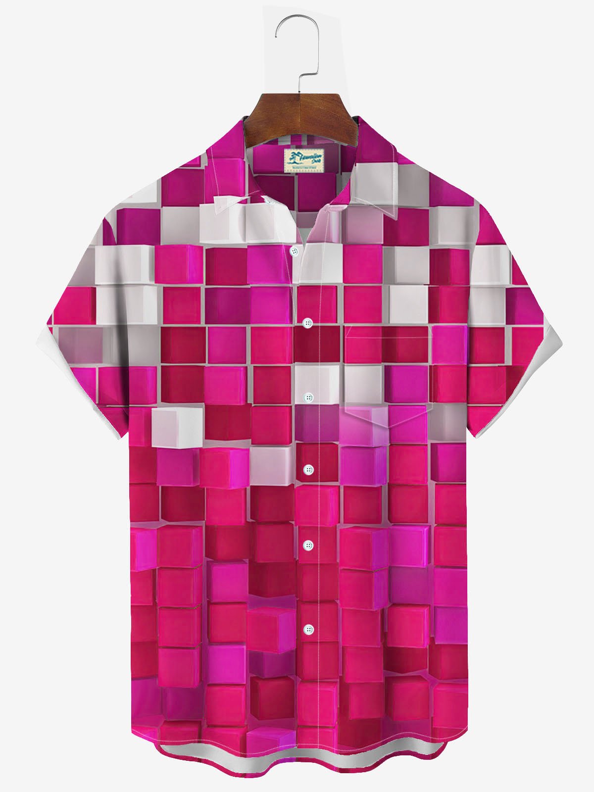 JoyMitty Hawaiian Geometric Block Men's Button Down Pocket Shirt