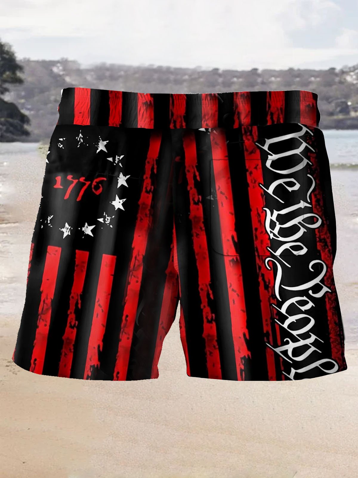 Vintage Flag 1776 Print Men's Beach Shorts Swim Trunks