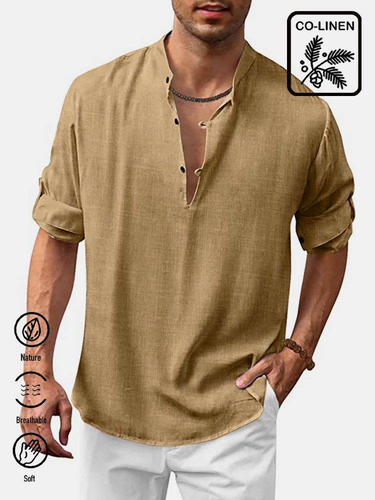 JoyMitty Nature  Fiber Shirt Men's Vintage Basics Casual Button Down Loose Long Sleeve Shirt