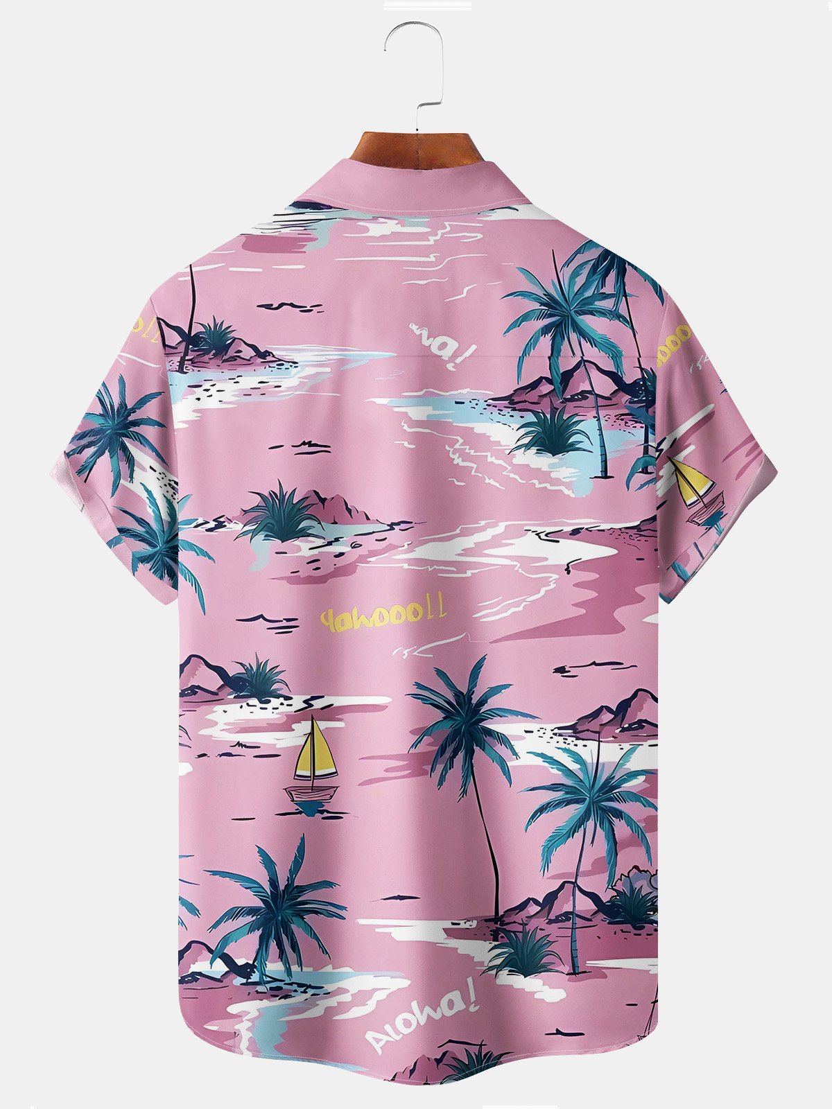 JoyMitty Beach Vacation Pink Men's Hawaiian Shirts Island Coconut Tree Art Stretch Plus Size Aloha Holiday Camp Shirts