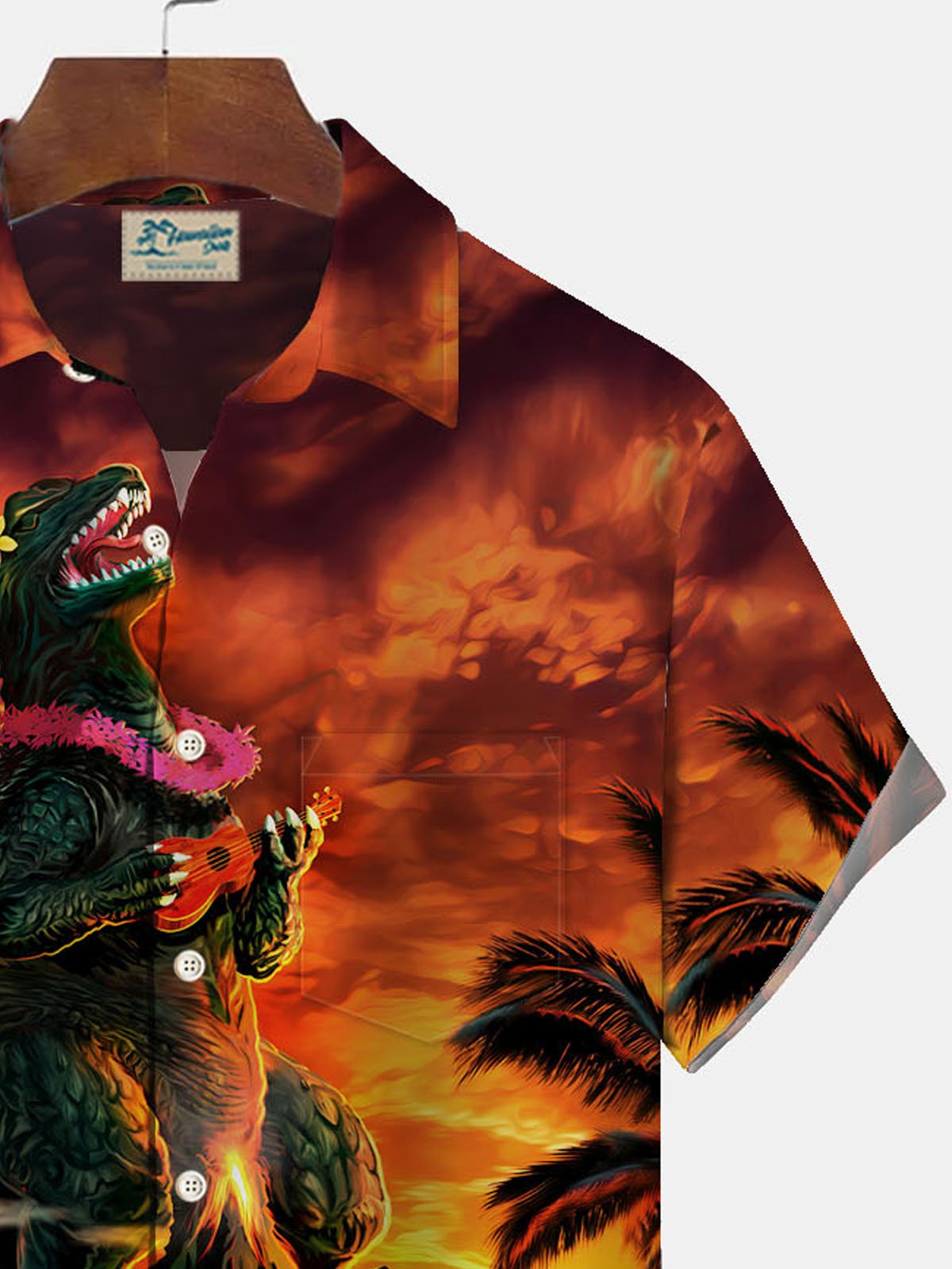 JoyMitty Hawaiian Monster Print Men's Button Down Pocket Shirt