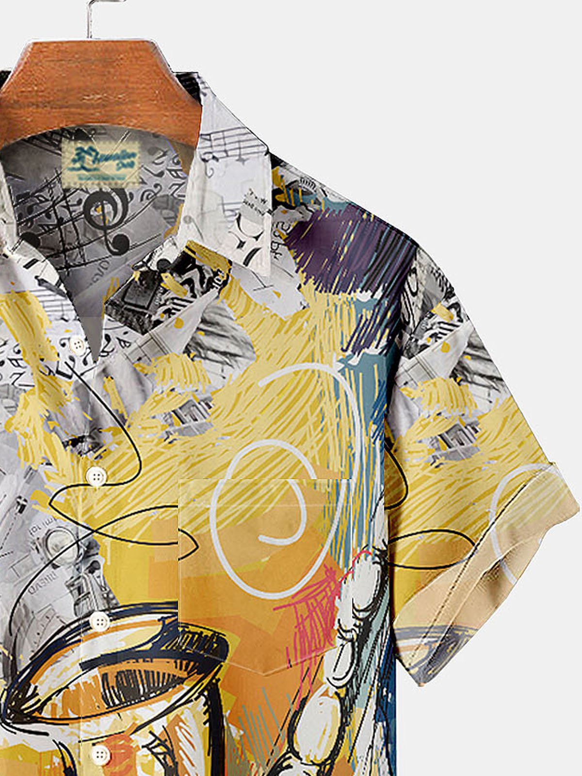 JoyMitty Vintage Jazz Musical Print Men's Button Down Pocket Shirt
