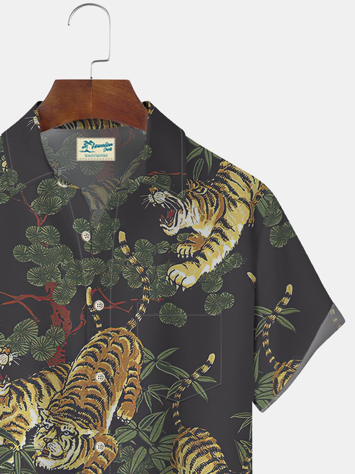 JoyMitty  Botanical tiger Print Beach Men's Hawaiian  Shirt with Pockets
