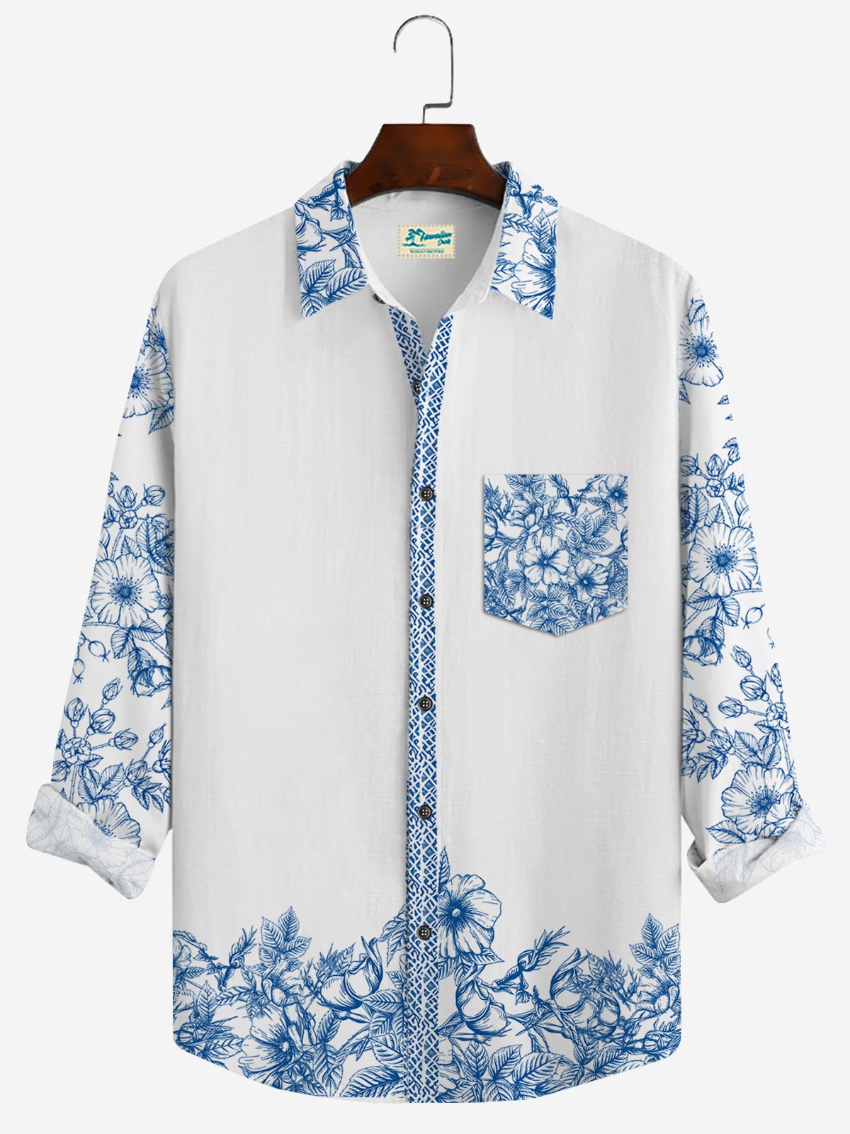 JoyMitty Hawaiian Floral Print Men's Button Pocket Shirt
