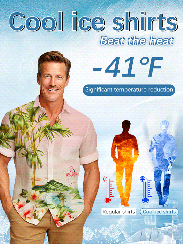 JoyMitty Beach Holiday Navy Blue Men's Hawaiian Cool Ice Shirts Sweat-wicking Coconut Tree Stretch Aloha Camp Pocket Shirts