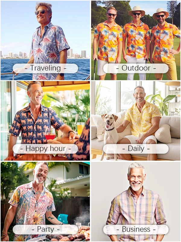 JoyMitty Beach Holiday Casual Men's Hawaiian Cool Ice Shirts BBQ Family Party Sweat-wicking Breathable Aloha Pocket Camp Shirts