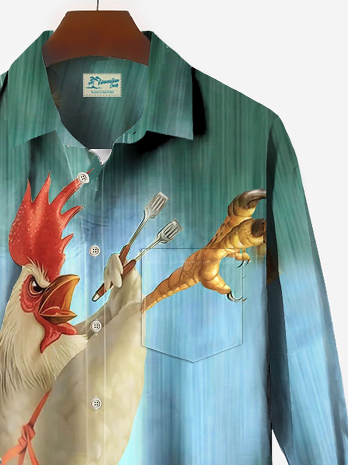 JoyMitty Vintage Gradient Kung fu Rooster Men's Button Pocket Shirt