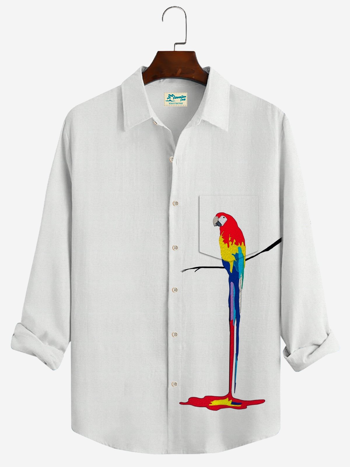 JoyMitty Parrot Print Casual Men's Hawaiian Vacation Oversized Long Sleeve Shirt