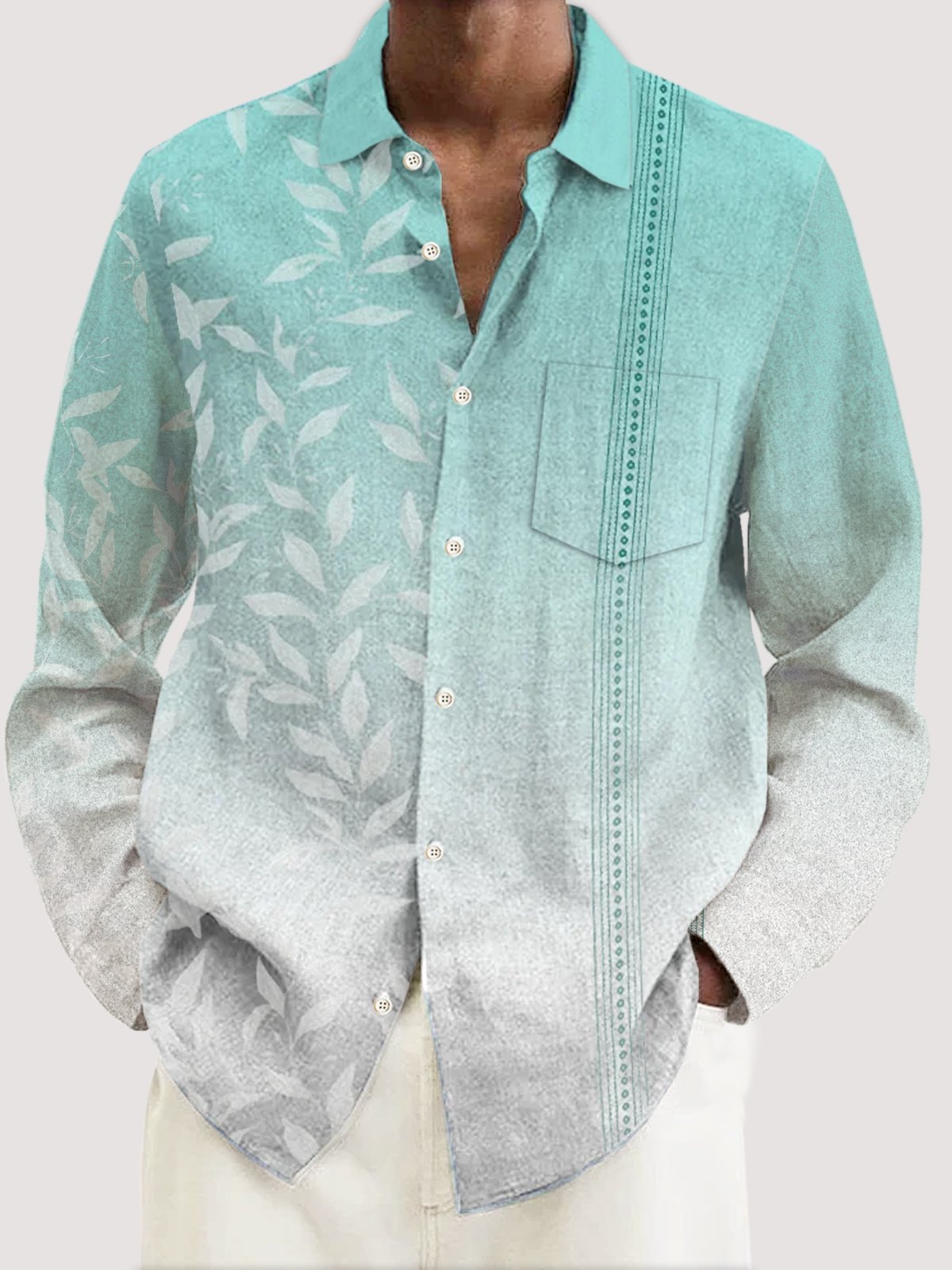 JoyMitty Hawaiian Ombre Floral Print Men's Button Down Pocket Long Sleeve Shirt