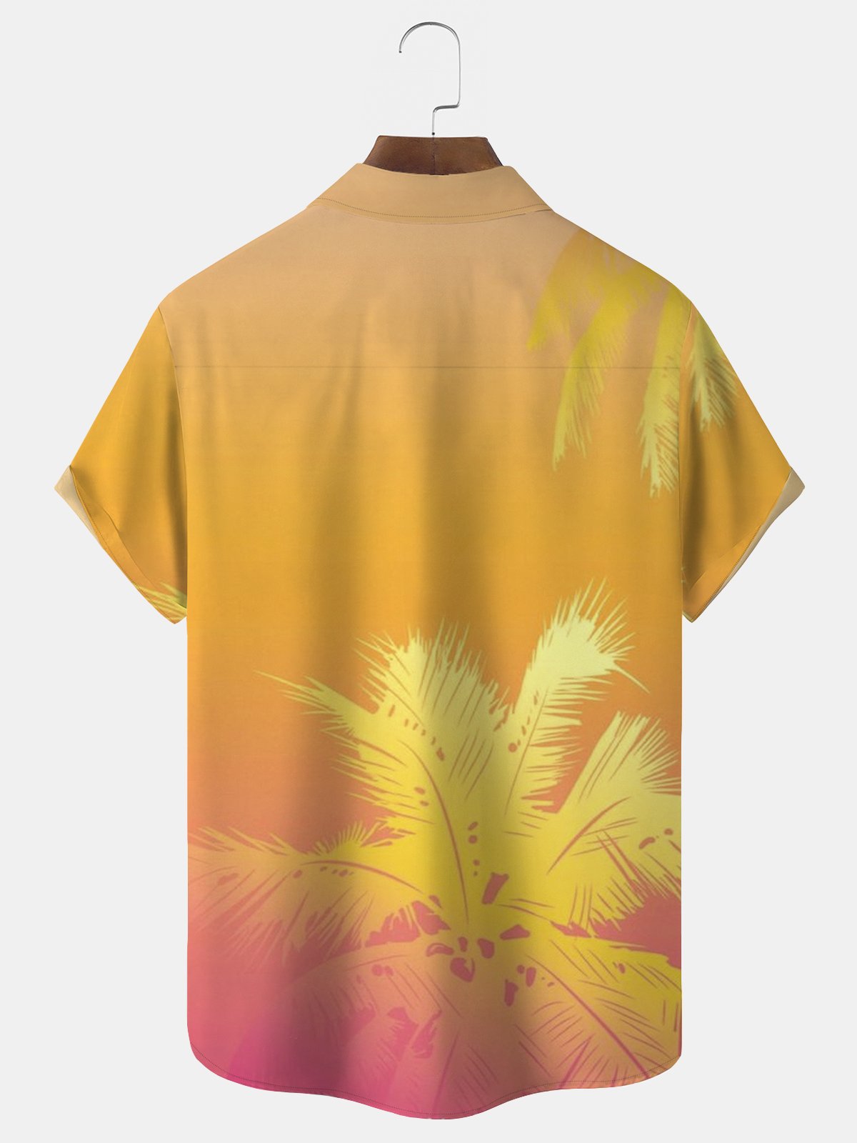 JoyMitty Ombre Coconut Tree Print Beach Men's Hawaiian Oversized Short Sleeve Shirt with Pockets