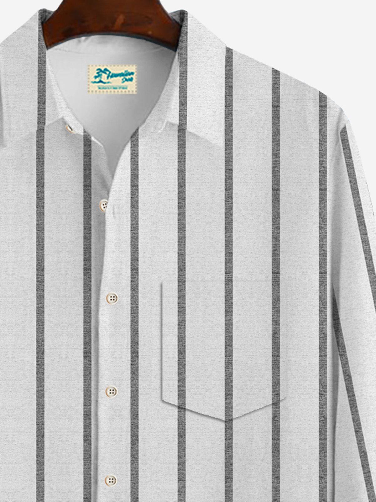 JoyMitty Basic Natural Fiber Striped Print Men's Button Down Pocket Long Sleeve Shirt