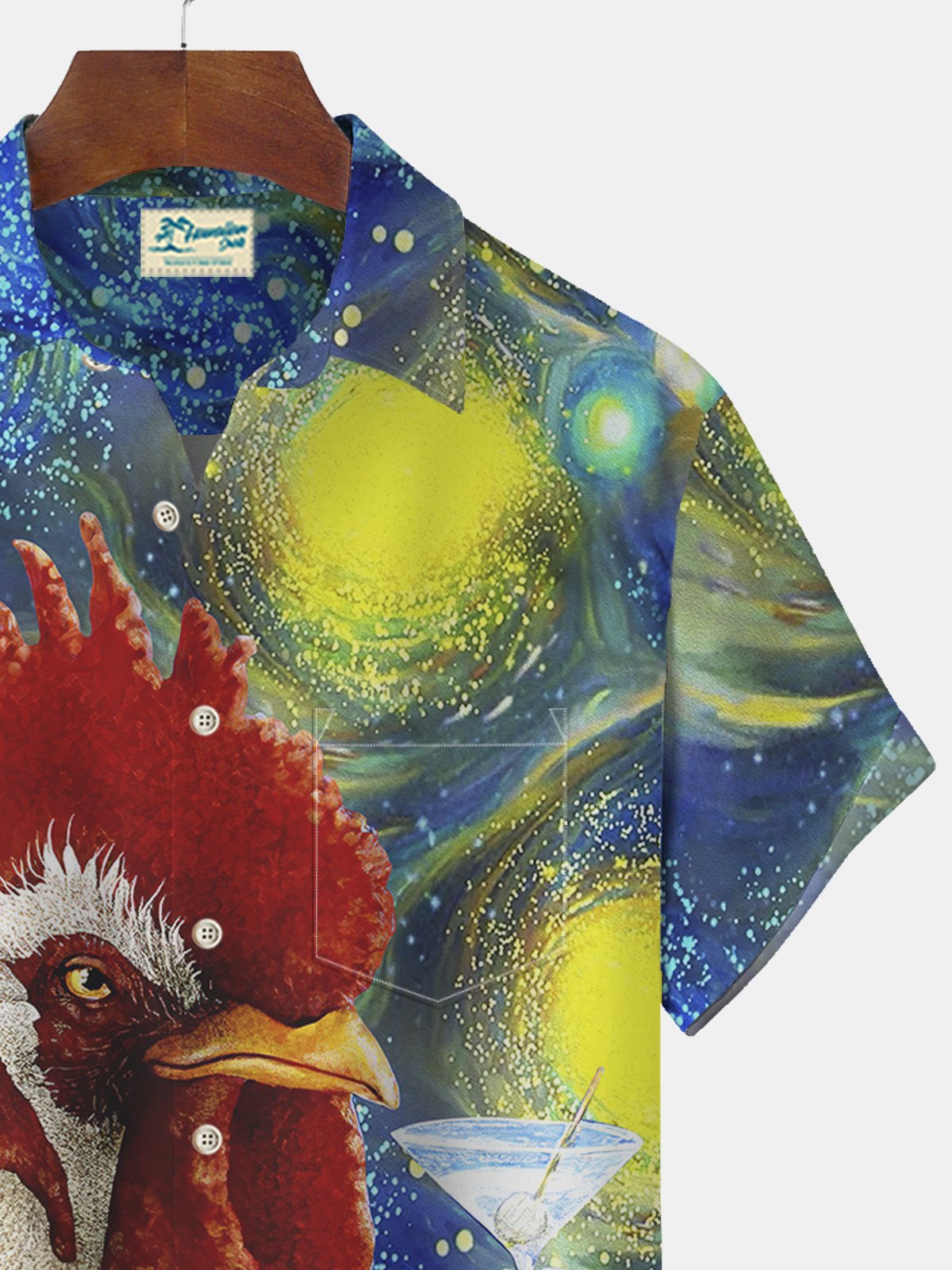 JoyMitty Art Abstract Rooster Print Beach Men's Hawaiian Oversized Short Sleeve Shirt with Pockets