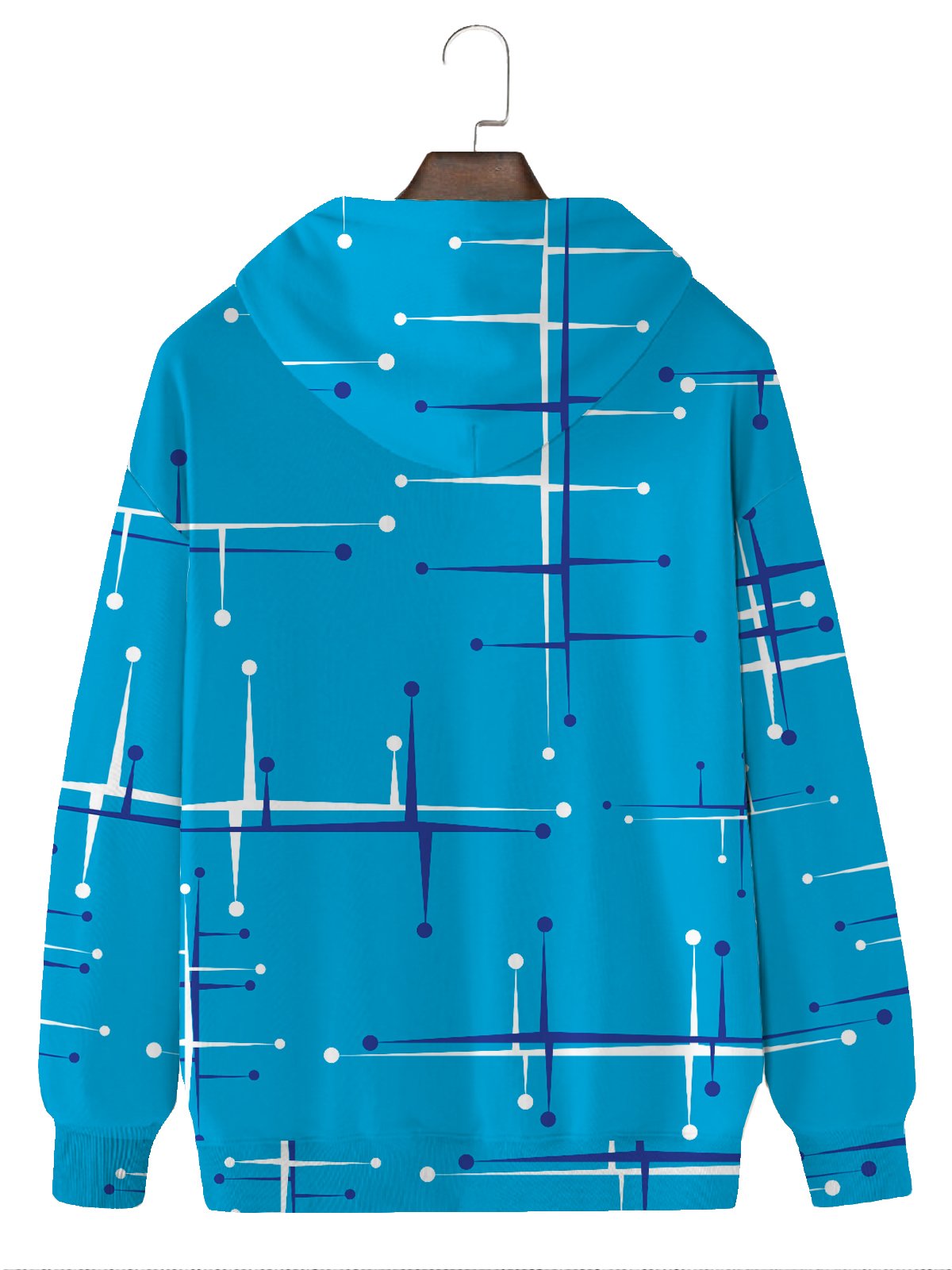 JoyMitty 50's Vintage Mid-Century Geometric Art Blue Men Hoodies Stretch Plus Size Casual Sweatshirts