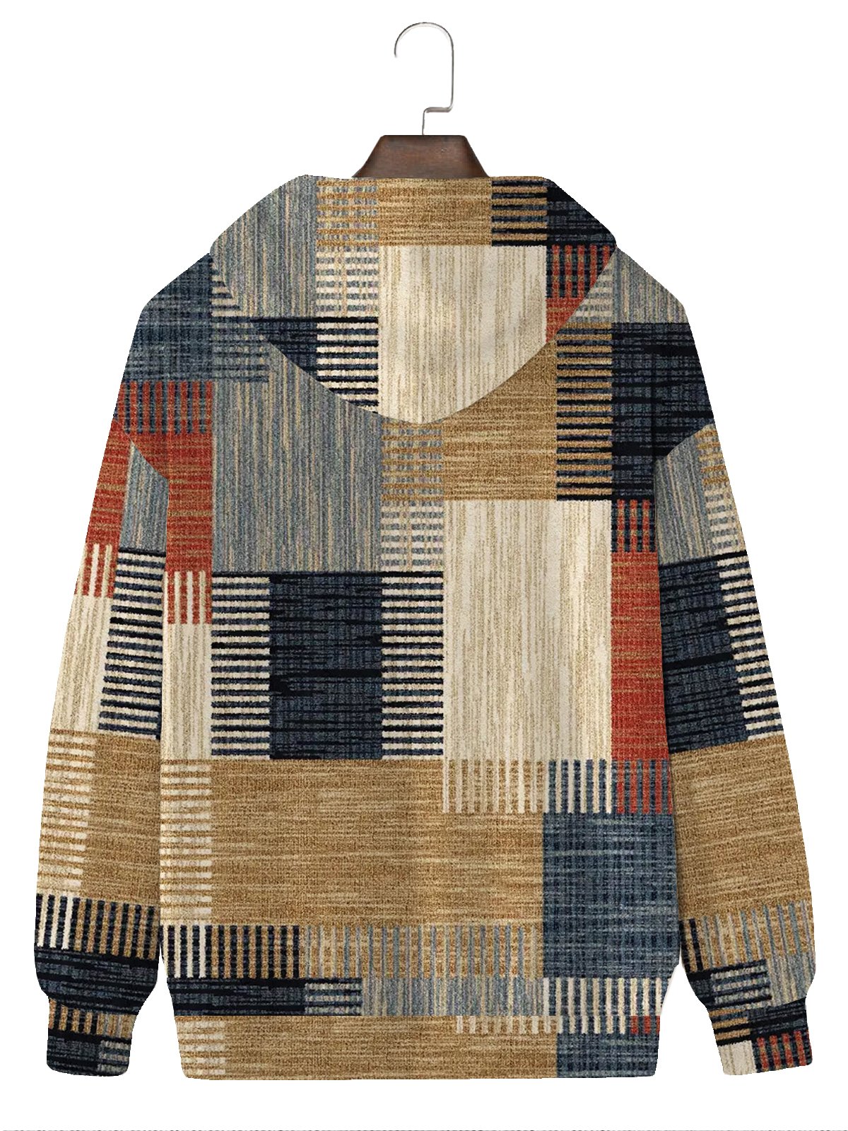 JoyMitty 50's Vintage Geometric Art Khaki Men Hoodies Stretch Plus Size Casual Sweatshirts