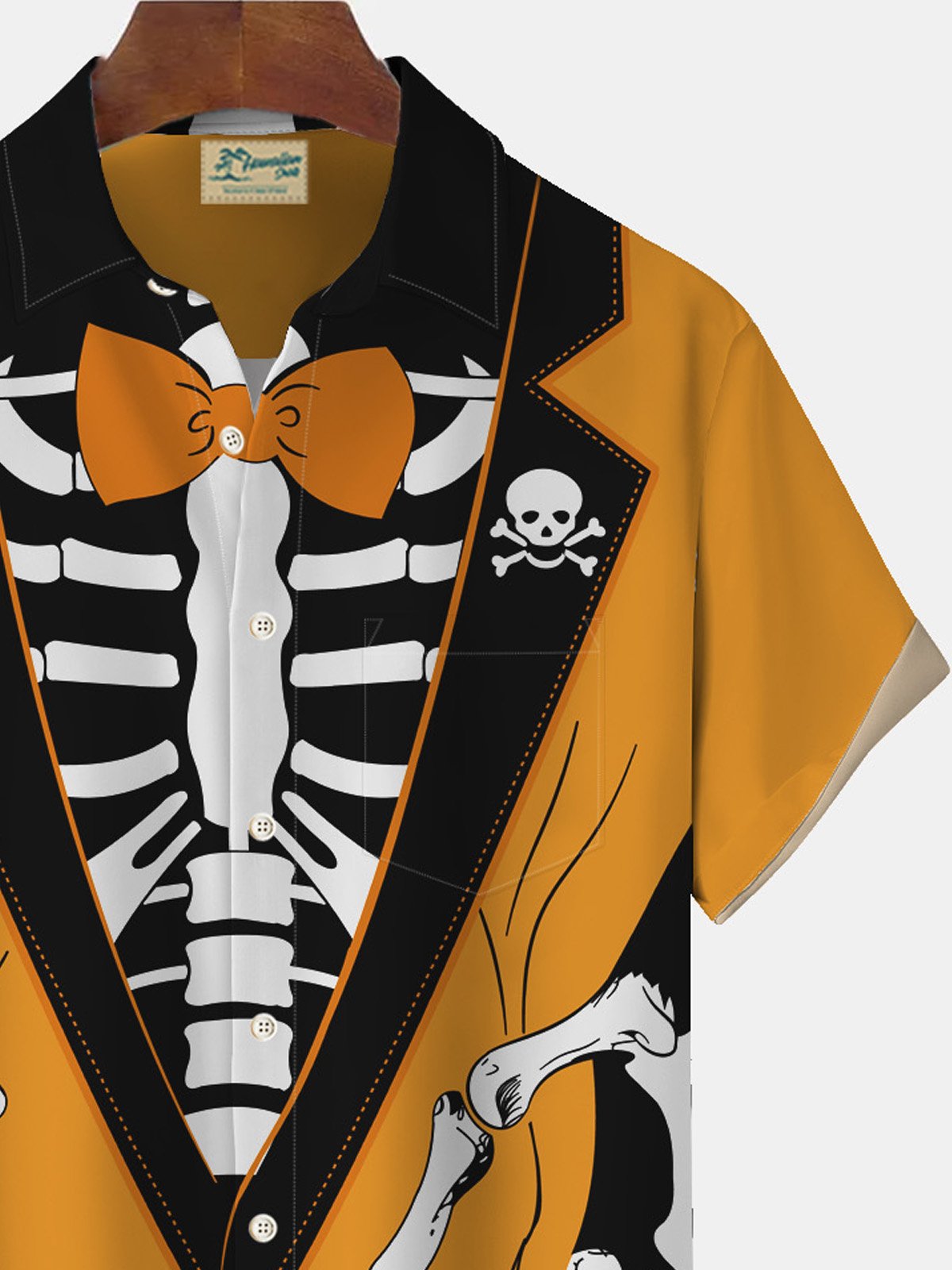 Halloween Fun Skull Print Men's Button Pocket Short Sleeve Shirt