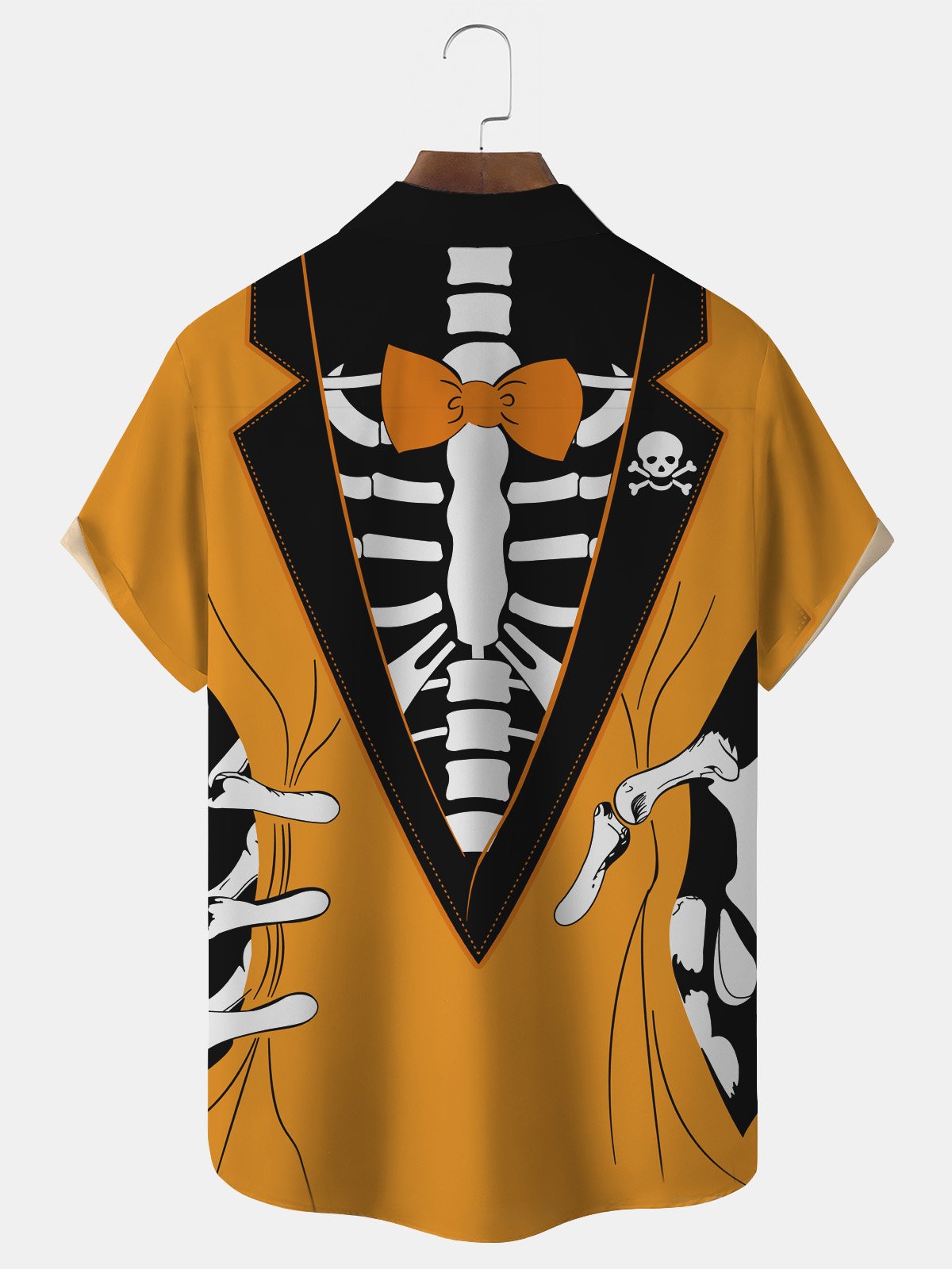 Halloween Fun Skull Print Men's Button Pocket Short Sleeve Shirt