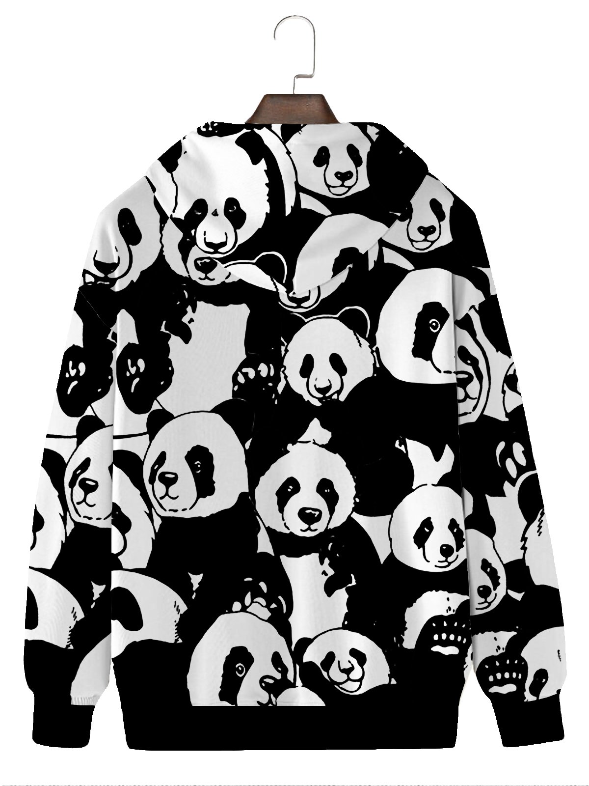JoyMitty Fun Animal Men's Black Hoodies Panda Cartoon Plus Size Knit Pullover Sweatshirts
