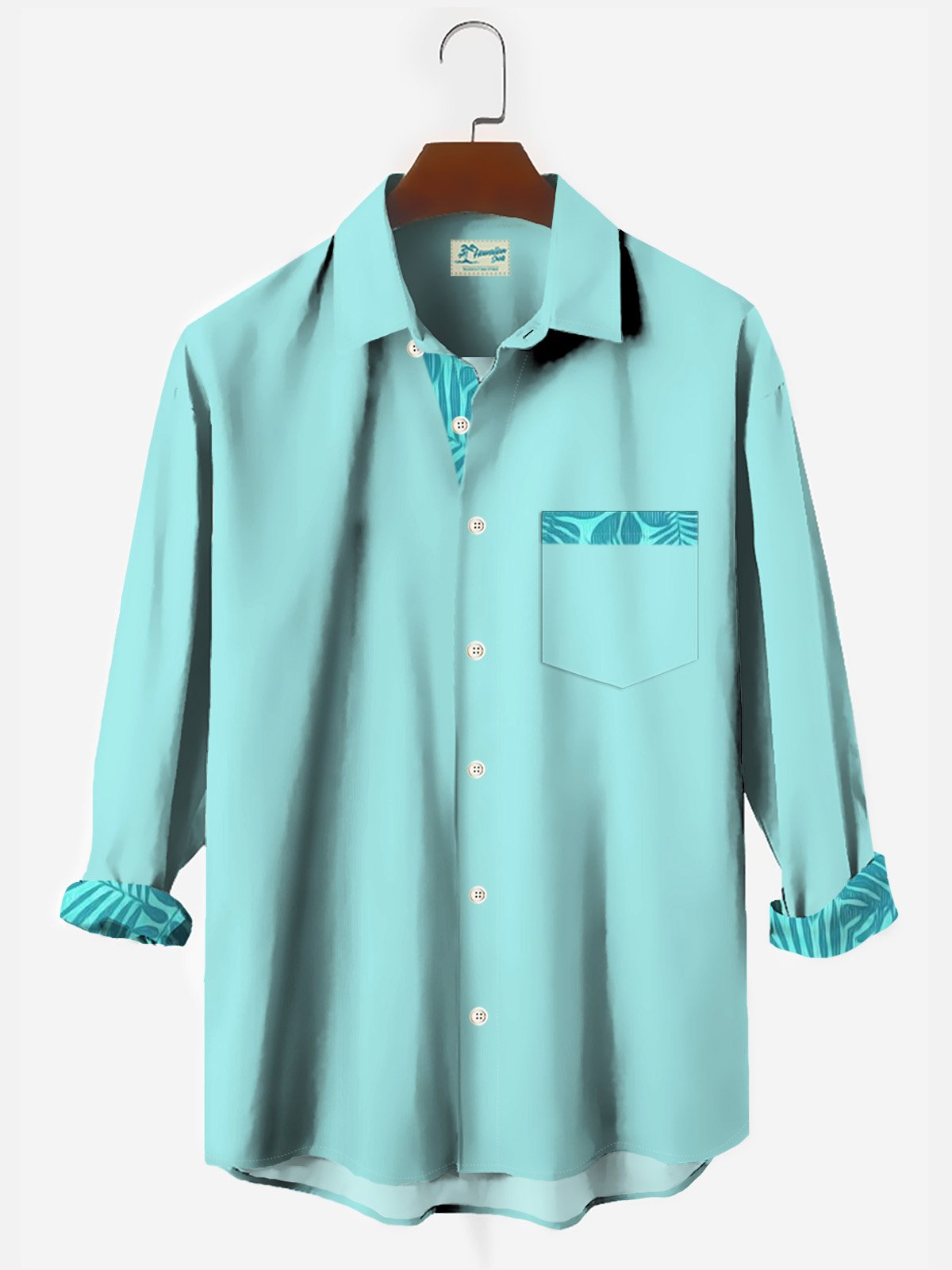 JoyMitty Hawaiian Leaf Print Men's Button Pocket Long Sleeve Shirt