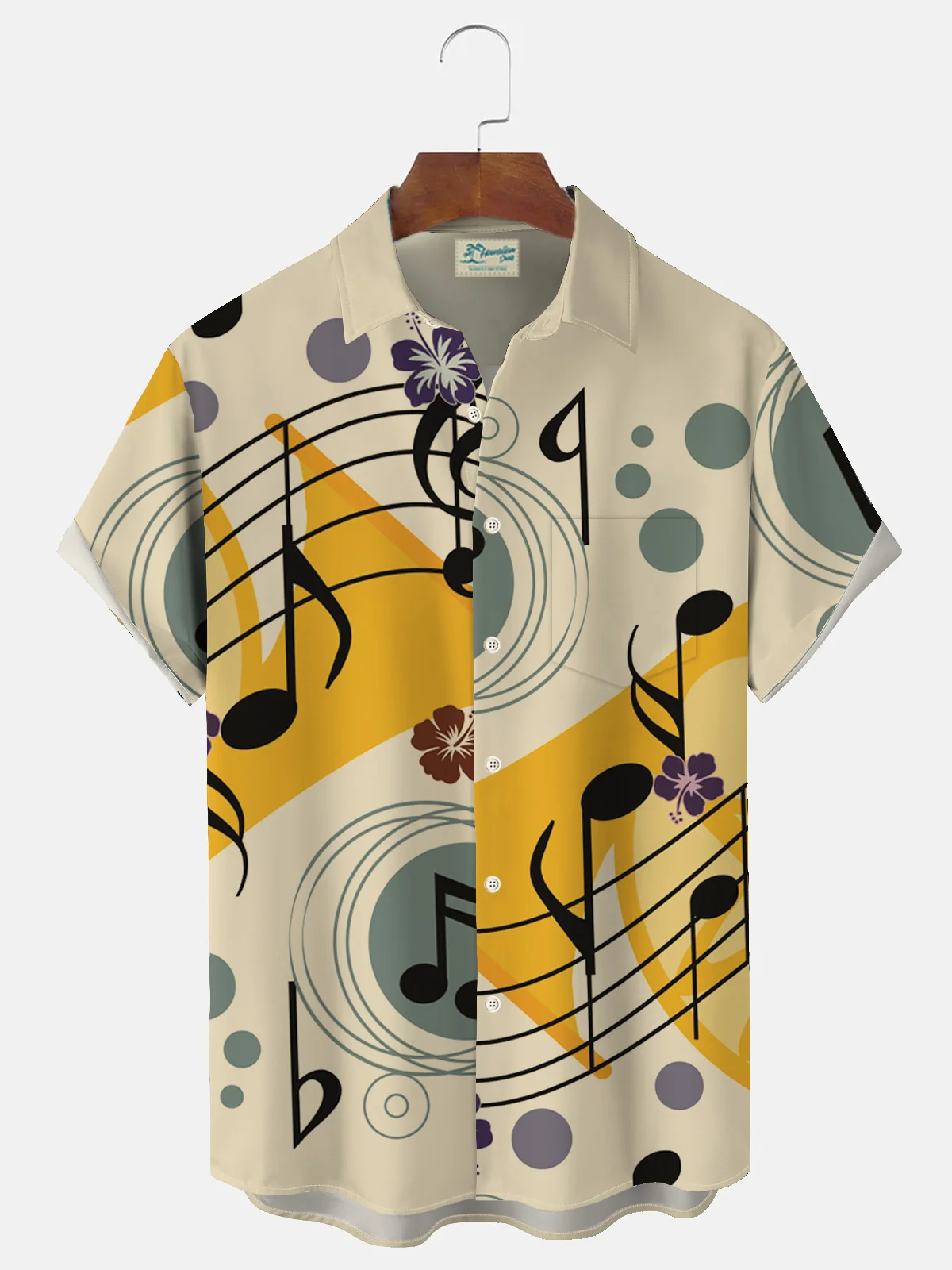 JoyMitty Music Note Print Men's Button Pocket Short Sleeve Shirt
