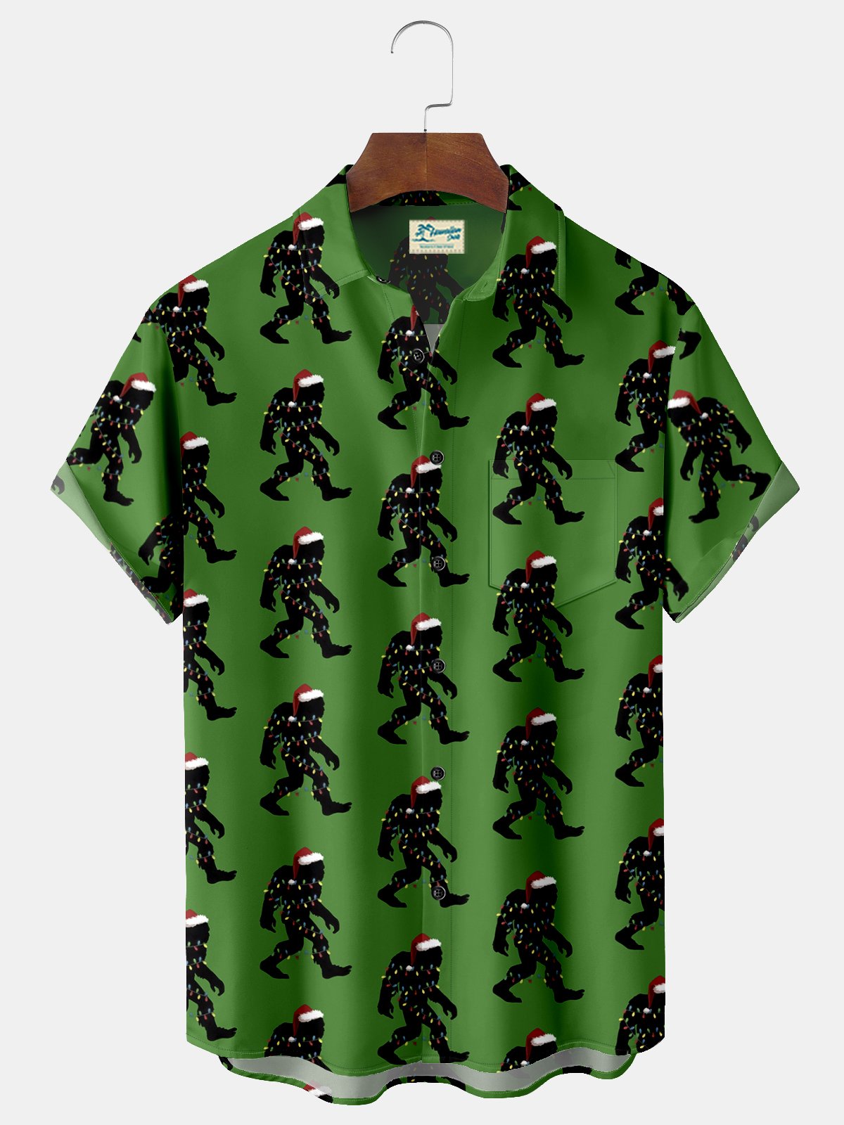 Christmas Lights Bigfoot Print Beach Men's Hawaiian Oversized Shirt with Pockets