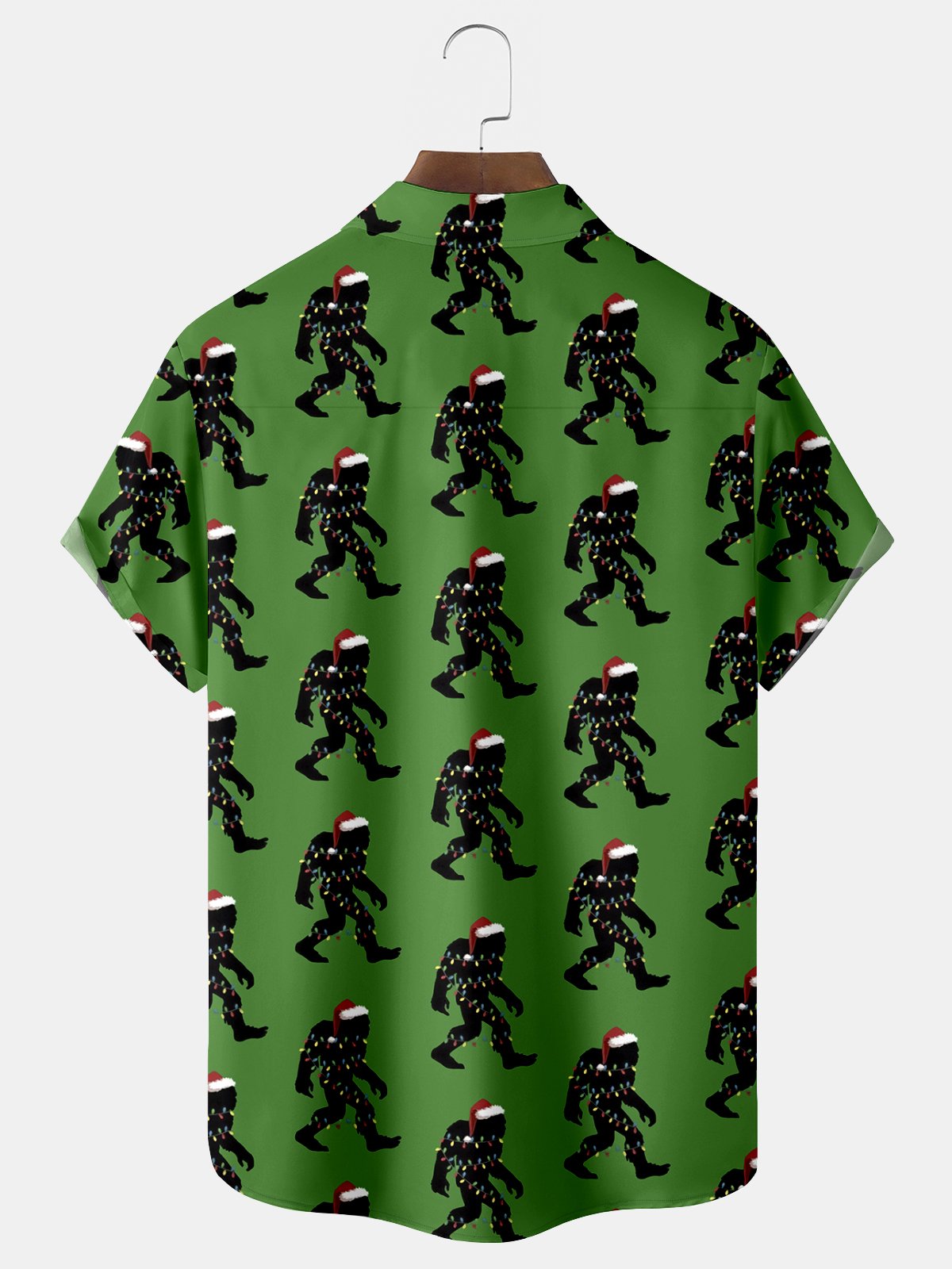 Christmas Lights Bigfoot Print Beach Men's Hawaiian Oversized Shirt with Pockets