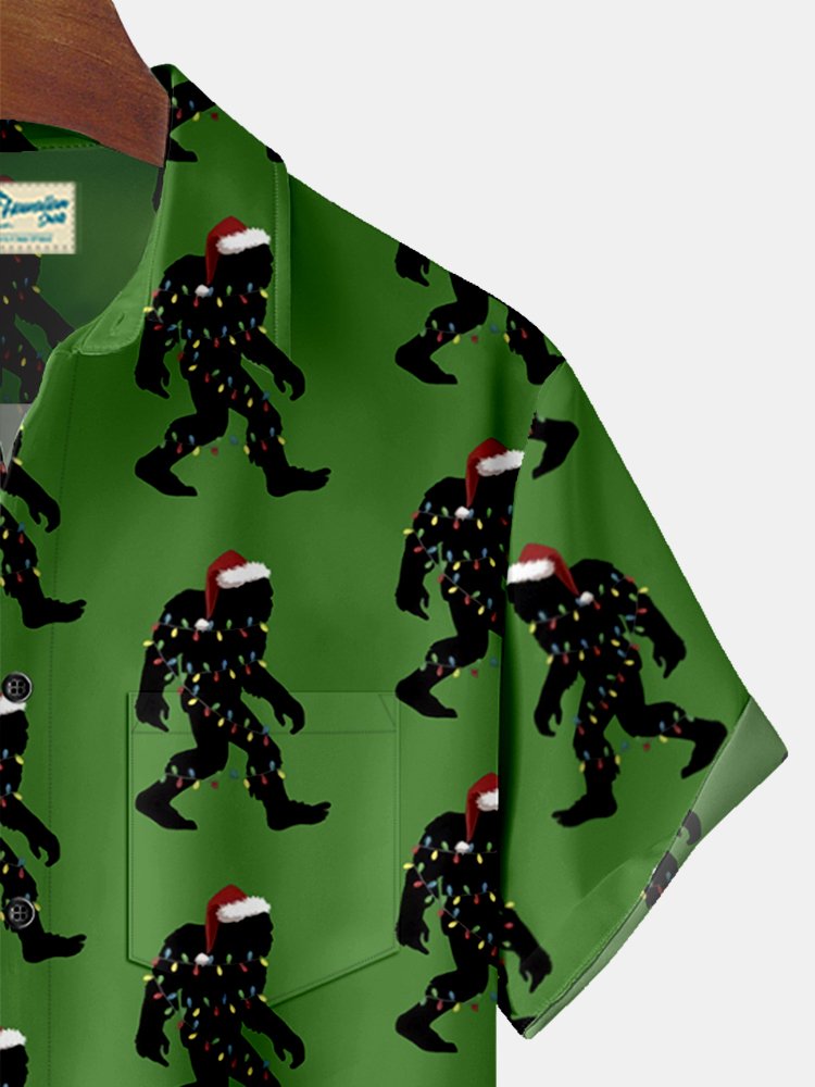 Christmas Lights Bigfoot Print Beach Men's Hawaiian Oversized Shirt with Pockets