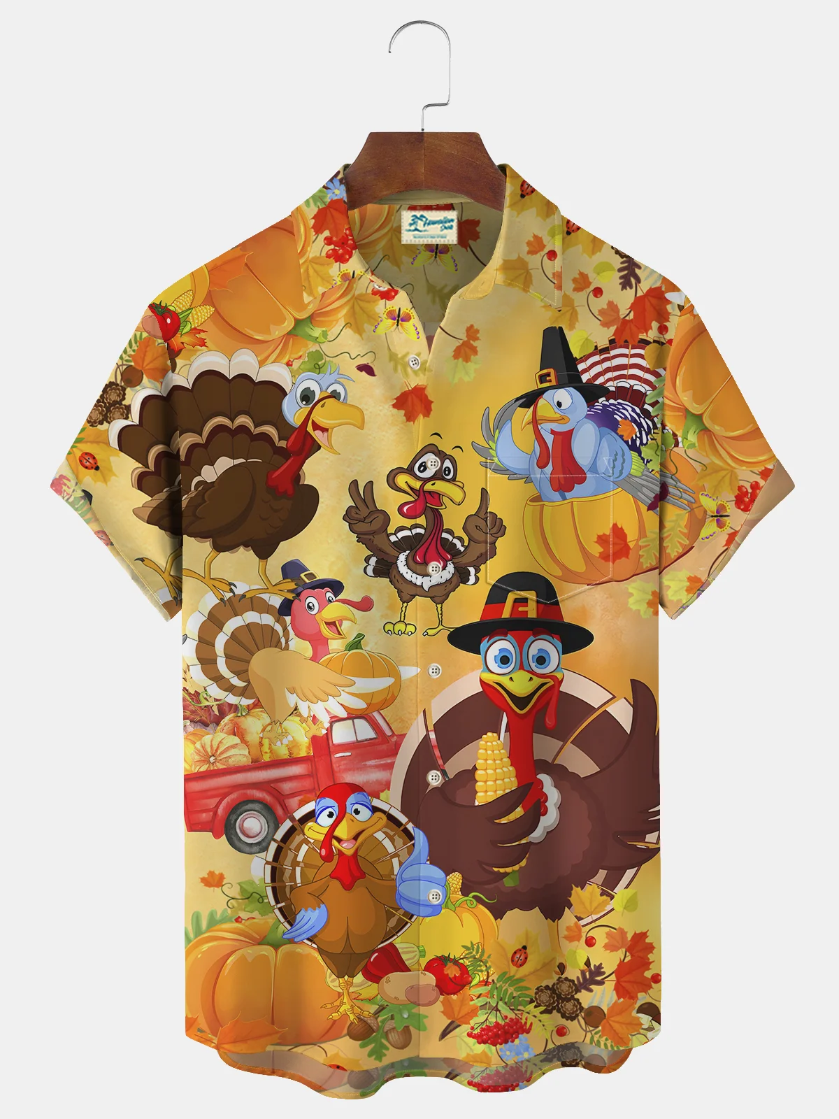 Thanksgiving Turkey Print Men's Button Pocket Shirt