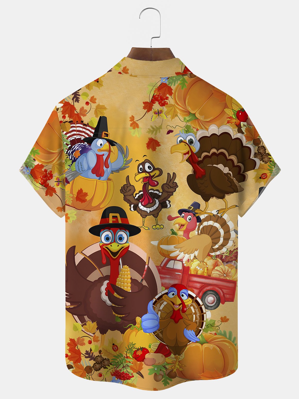 Thanksgiving Turkey Print Men's Button Pocket Shirt