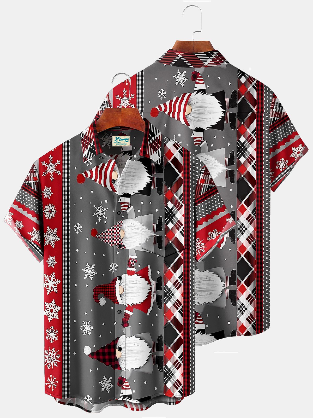 Christmas Gray Men's Shirts Cartoon Gnome Stretch Aloha Fun Casual Camp Pocket Button Shirts