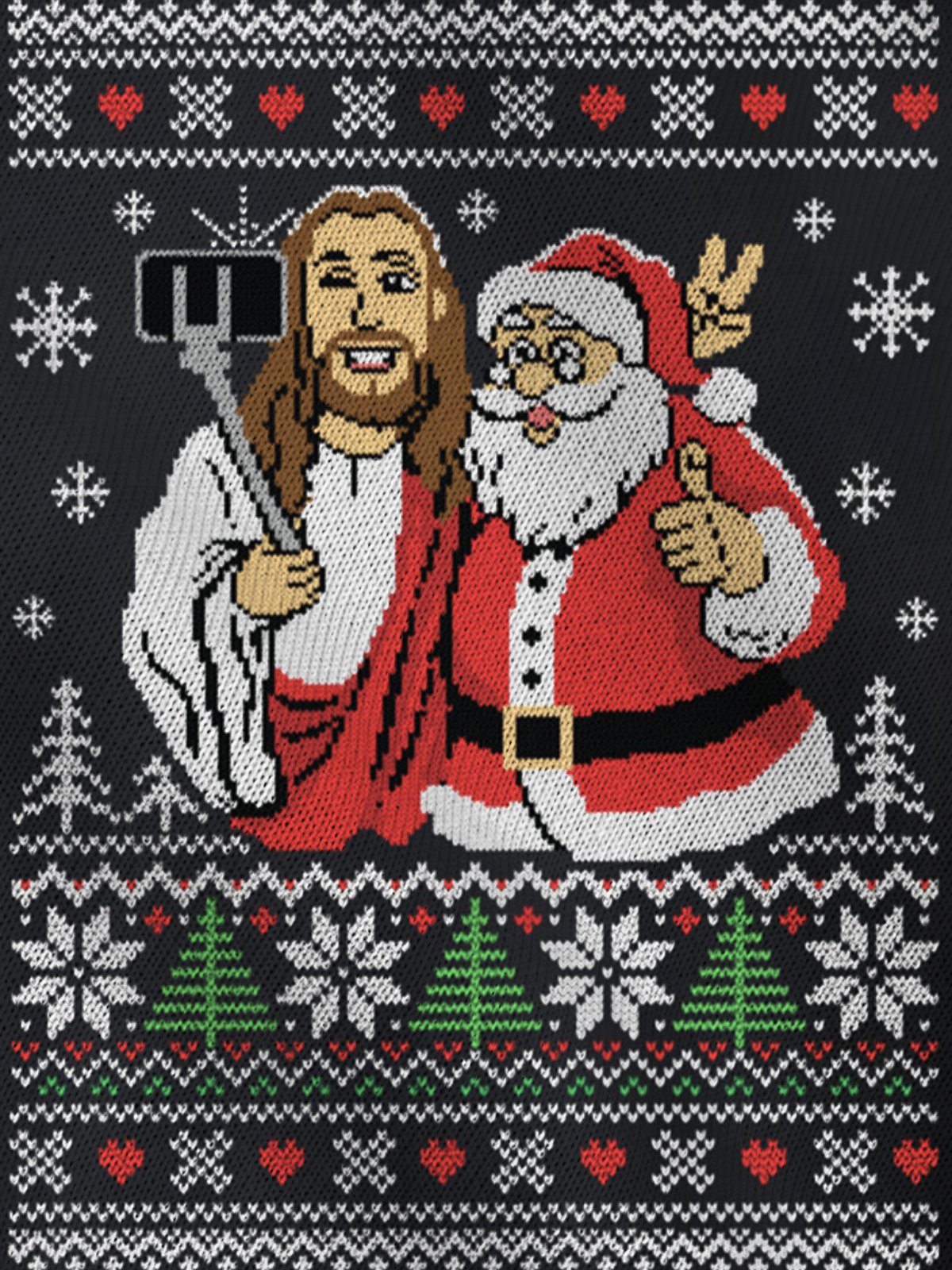 JoyMitty Men's Jesus And Santa Ugly Christmas Sweater Print Festive Style Half Zipper