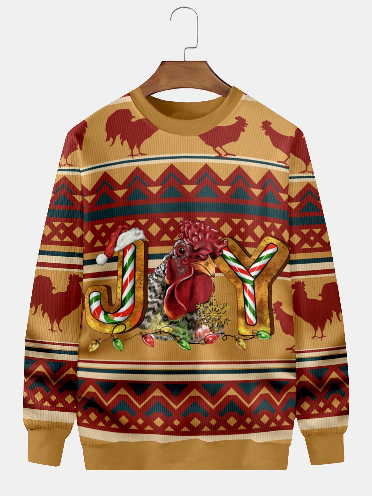 JoyMitty Men's Rooster Ugly Christmas Sweater Print Festive Style  Pullover Sweatshirts